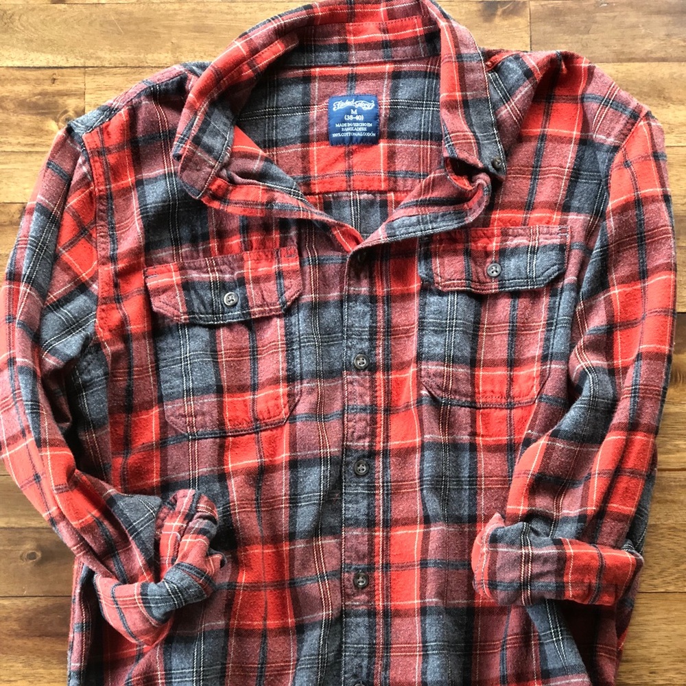 Red and grey flannel.